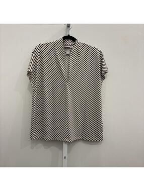 H&M Medium Black and White Striped Short Sleeve Blouse